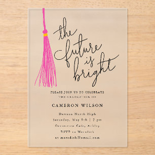 Invitations En Acrylique Le Futur Est Une Fête De Graduation De Tassel Rose