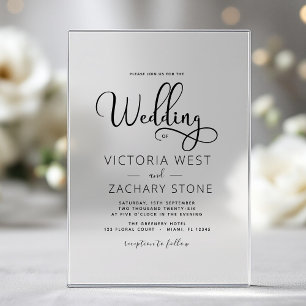 Invitations En Acrylique Le Mariage de Script de Mariage Élégant