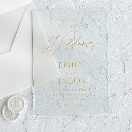 Invitations En Acrylique Le Mariage du script Mariage d'or