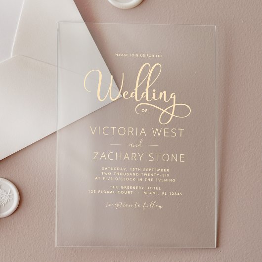 Invitations En Acrylique Le Mariage du script Mariage d'or