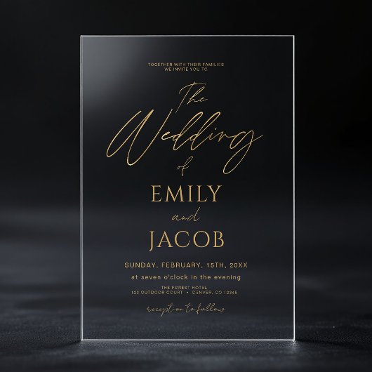 Invitations En Acrylique Le Mariage du script Mariage d'or