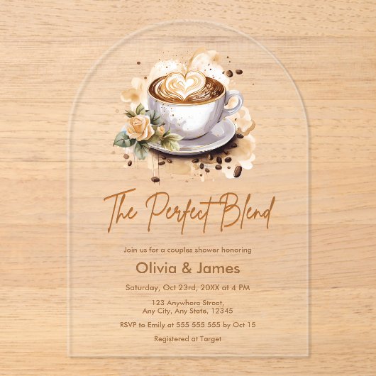 Invitations En Acrylique Le Parfait Mélange Café Mariage Couples Douche (Recto)