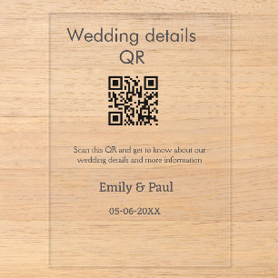 Invitations En Acrylique Le site web de mariage détaillé scanne le QR ajout