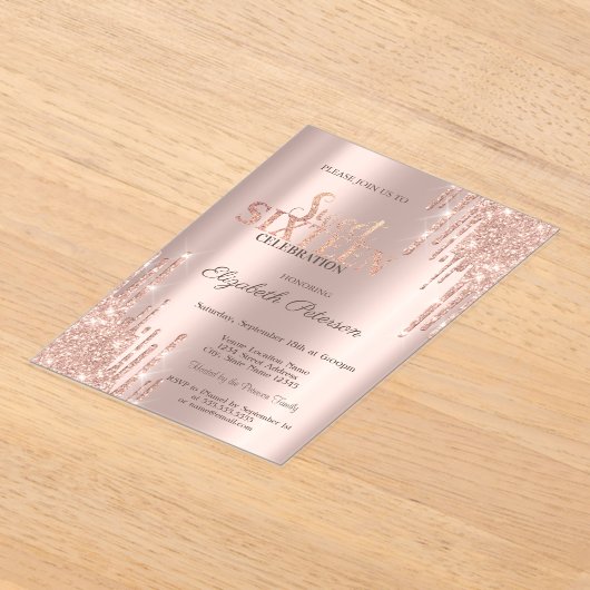Invitations En Acrylique Lecteurs de Parties scintillant modernes Rose Gold (Poser)