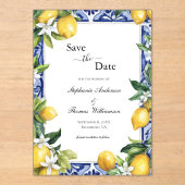 Invitations En Acrylique Lemon Blue Mediterranean Wedding The Save Date (Recto)