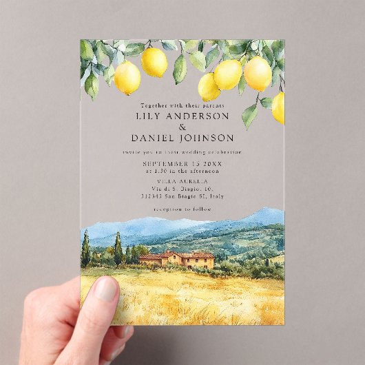 Invitations En Acrylique Lemons Tuscan Scene Italy Wedding (In situ (ordinateur de poche))