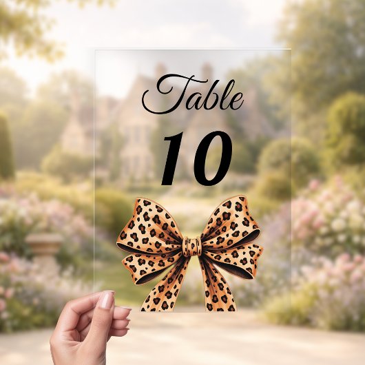 Invitations En Acrylique Leopard bow acrylic table number sign
