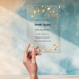 Invitations En Acrylique Les étoiles d'or de l'anniversaire clair