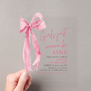 Invitations En Acrylique Les filles au nœud rose veulent juste être pour le