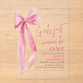 Invitations En Acrylique Les Filles De Bow Rose Veulent Être Un 1Er Anniver (Recto)