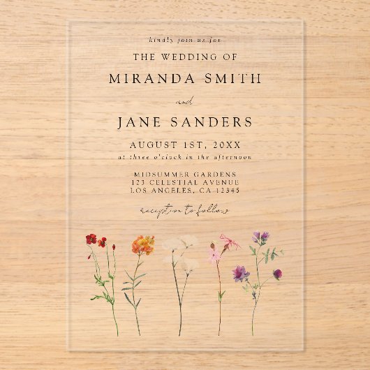Invitations En Acrylique Lesbian Pride Floral Mariage (Recto)