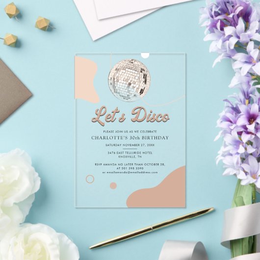 Invitations En Acrylique Lets Disco Retro Super 30e fête d'anniversaire (Insitu (Mariage))