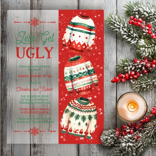 Invitations En Acrylique Let's Get Ugly Christmas Sweater Party