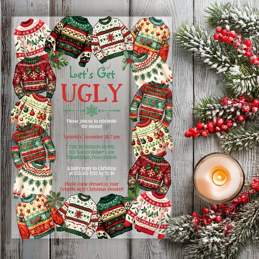 Invitations En Acrylique Let's Get Ugly Christmas Sweater Party