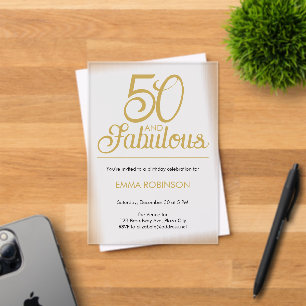 Invitations En Acrylique Lettre dorée "50 ans et fabuleux" Cinquantième ann