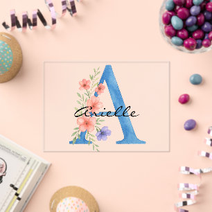 Invitations En Acrylique LETTRE Florale Aquarelle personnalisée Un monogram
