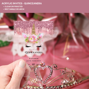 Invitations En Acrylique Licorne Rose de Quinceanera en Acrylique qui Dégou