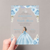 Invitations En Acrylique Light Blue & Silver Floral Princess Quinceañera (In situ (ordinateur de poche))
