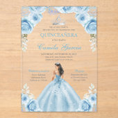 Invitations En Acrylique Light Blue & Silver Floral Princess Quinceañera (Recto)