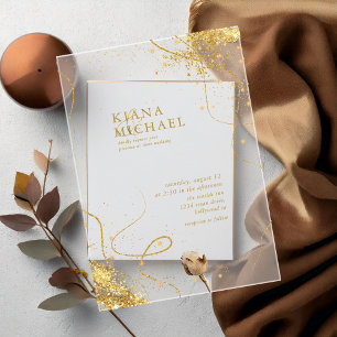 Invitations En Acrylique Lignes d'Or Fin Résumé Mariage Transparent ID867