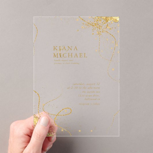Invitations En Acrylique Lignes or fin Mariage Abstrait Transparent ID867 (In situ (ordinateur de poche))
