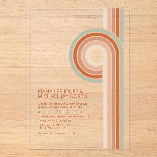 Invitations En Acrylique Lignes raffinées Mariage géométrique Terra Cotta I (Recto)