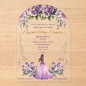 Invitations En Acrylique Lilac Lavender Floral Quinceañera (Recto)
