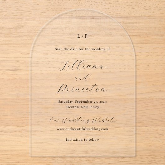 Invitations En Acrylique Lilliana Elegant Modern Wedding Enregistrer la dat (Recto)