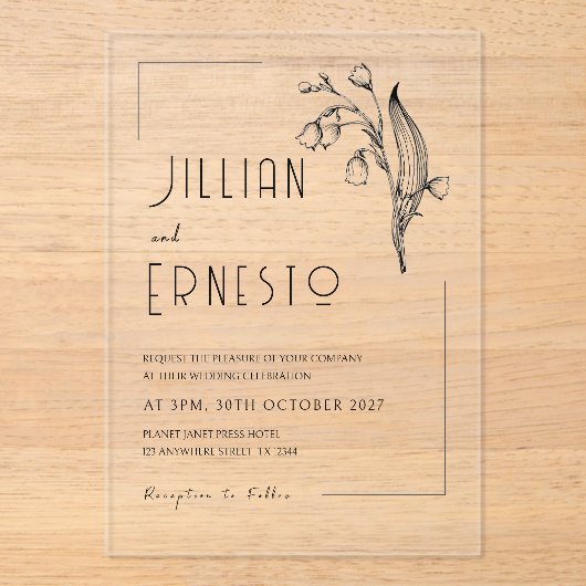 Invitations En Acrylique Lily de Valley || Aucun cadre enfichable couleur p (Recto)