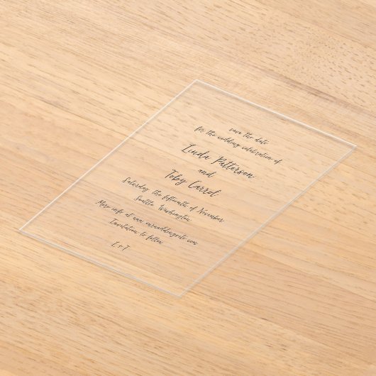 Invitations En Acrylique Linda Simple mariage moderne Enregistrer la date (Poser)