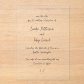 Invitations En Acrylique Linda Simple mariage moderne Enregistrer la date (Recto)