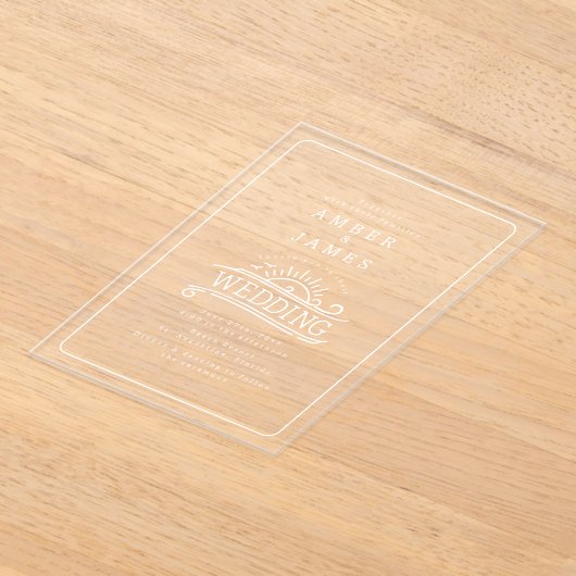 Invitations En Acrylique Line Art Beach Waves Sunset Mariage (Poser)