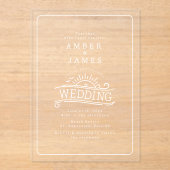 Invitations En Acrylique Line Art Beach Waves Sunset Mariage (Recto)