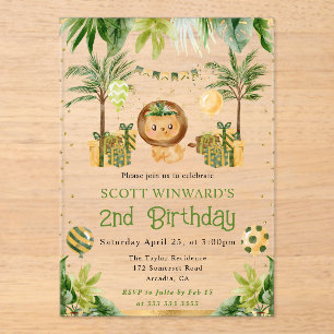 Invitations En Acrylique Lion de la jungle aquarelle pour l'anniversaire de