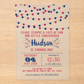 Invitations En Acrylique Little Firecracker 4 juillet 1ère fête d'anniversa (Recto)