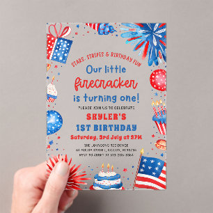 Invitations En Acrylique Little Firecracker 4 juillet 1ère fête d'anniversa