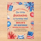 Invitations En Acrylique Little Firecracker 4 juillet 1ère fête d'anniversa (Recto)