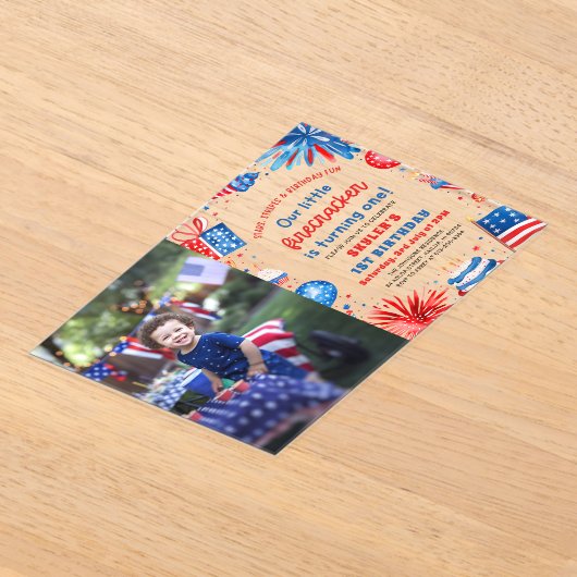 Invitations En Acrylique Little Firecracker 4 juillet 1ère fête d'anniversa (Poser)