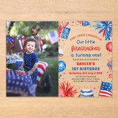 Invitations En Acrylique Little Firecracker 4 juillet 1ère fête d'anniversa (Recto)