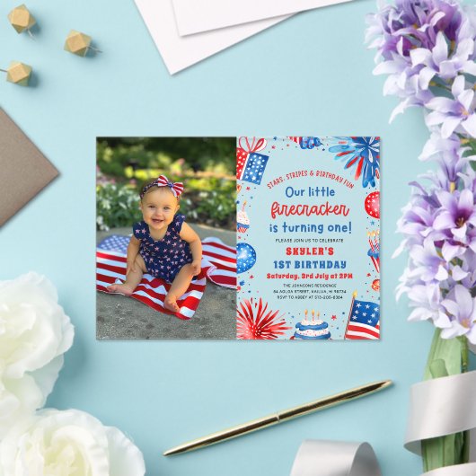 Invitations En Acrylique Little Firecracker 4 juillet 1ère fête d'anniversa (Insitu (Mariage))