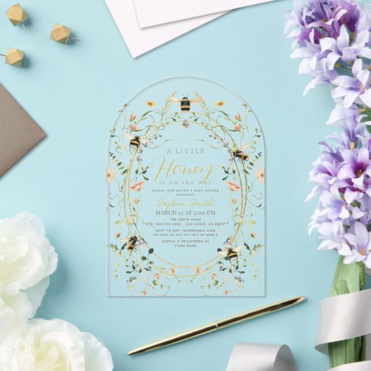 Invitations En Acrylique Little Honey Fleur sauvage Bee Baby shower (Insitu (Mariage))