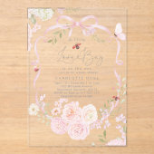 Invitations En Acrylique Little Love Bug Pink Bow Baby Shower (Recto)