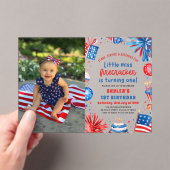 Invitations En Acrylique Little Miss Firecracker 4 juillet 1er anniversaire (In situ (ordinateur de poche))