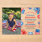 Invitations En Acrylique Little Miss Firecracker 4 juillet 1er anniversaire (Recto)