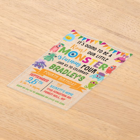 Invitations En Acrylique Little Monster 4e anniversaire (Poser)
