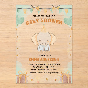 Invitations En Acrylique Little Peanut Dreams - Baby shower d'éléphants