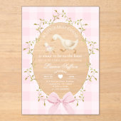 Invitations En Acrylique Little Silly Goose Baby Shower Pink Gingham (Recto)
