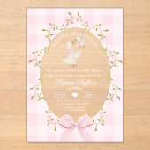 Invitations En Acrylique Little Silly Goose Baby Shower Pink Gingham (Recto)