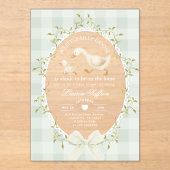 Invitations En Acrylique Little Silly Goose Baby Shower Sage Gingham (Recto)