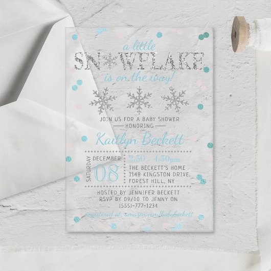 Invitations En Acrylique Little Snowflake Boys Baby shower d'hiver